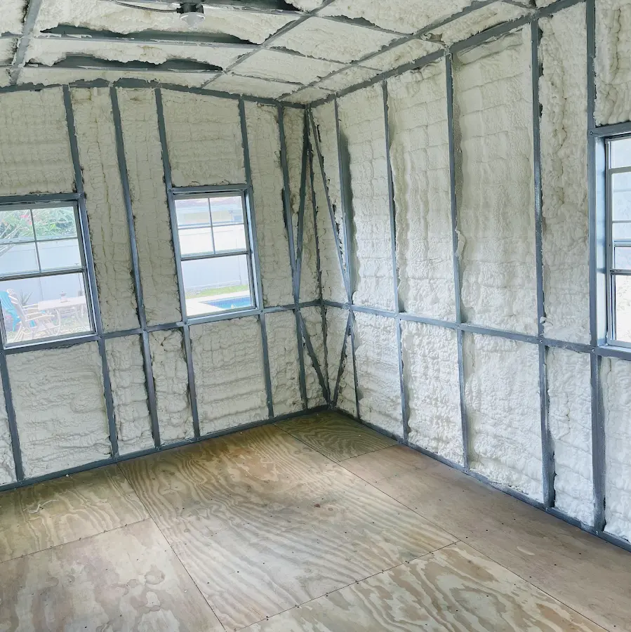 Closed-cell spray foam insulation applied to wall cavities in a residential project in Hurst